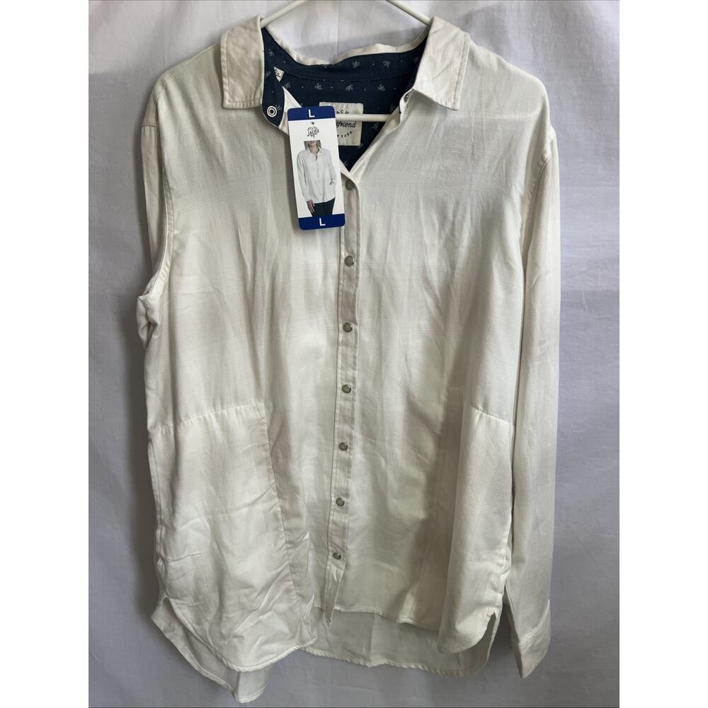 NEW Women's Jachs Girlfriend Super Soft Feel Flannel Shirt Off White Size Large